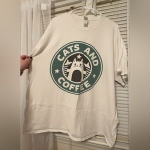 Cats & Coffee white T-shirt, 2x.